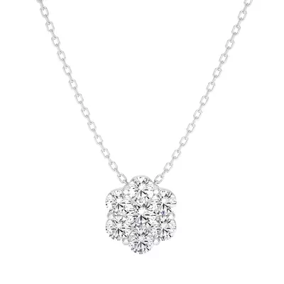 Floral Lab Diamond Cluster Silver Necklace (1 ct. tw.)
