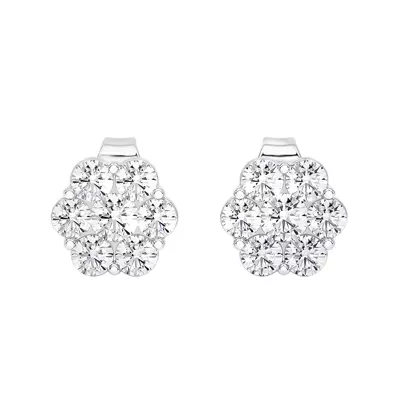 Floral Lab Diamond Cluster Silver Earrings (1 ct. tw.)