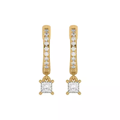 Princess-Cut Lab Diamond Drop Huggie Earrings