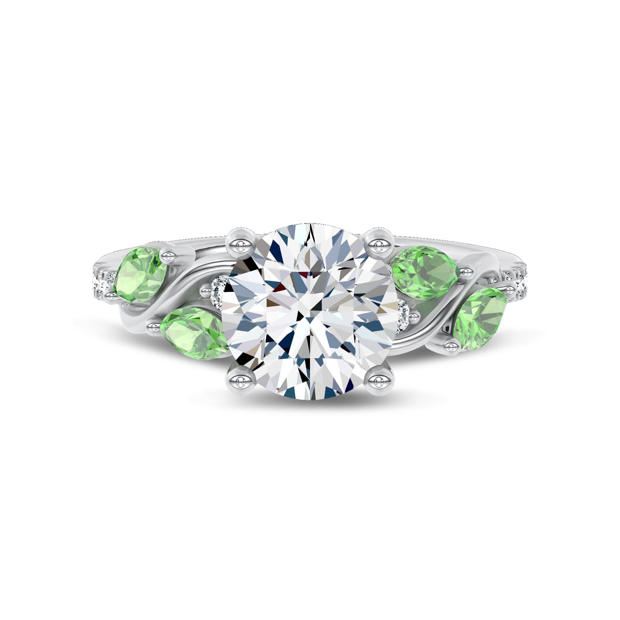 Hayden Curved Vine Tsavorite And Diamond Engagement Ring