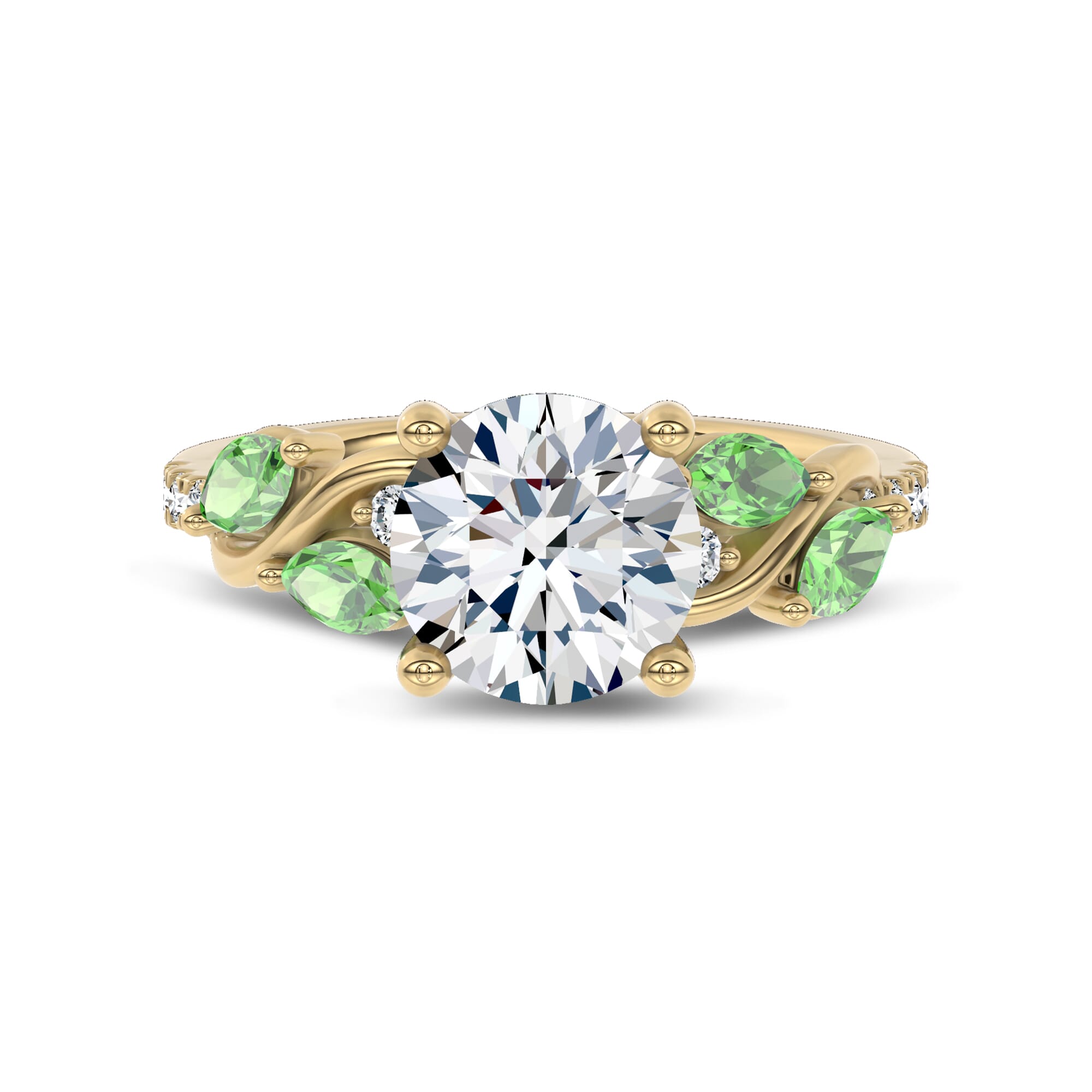 Hayden Curved Vine Tsavorite And Diamond Engagement Ring