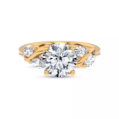 Hayden Curved Vine Hidden Halo Engagement Ring 