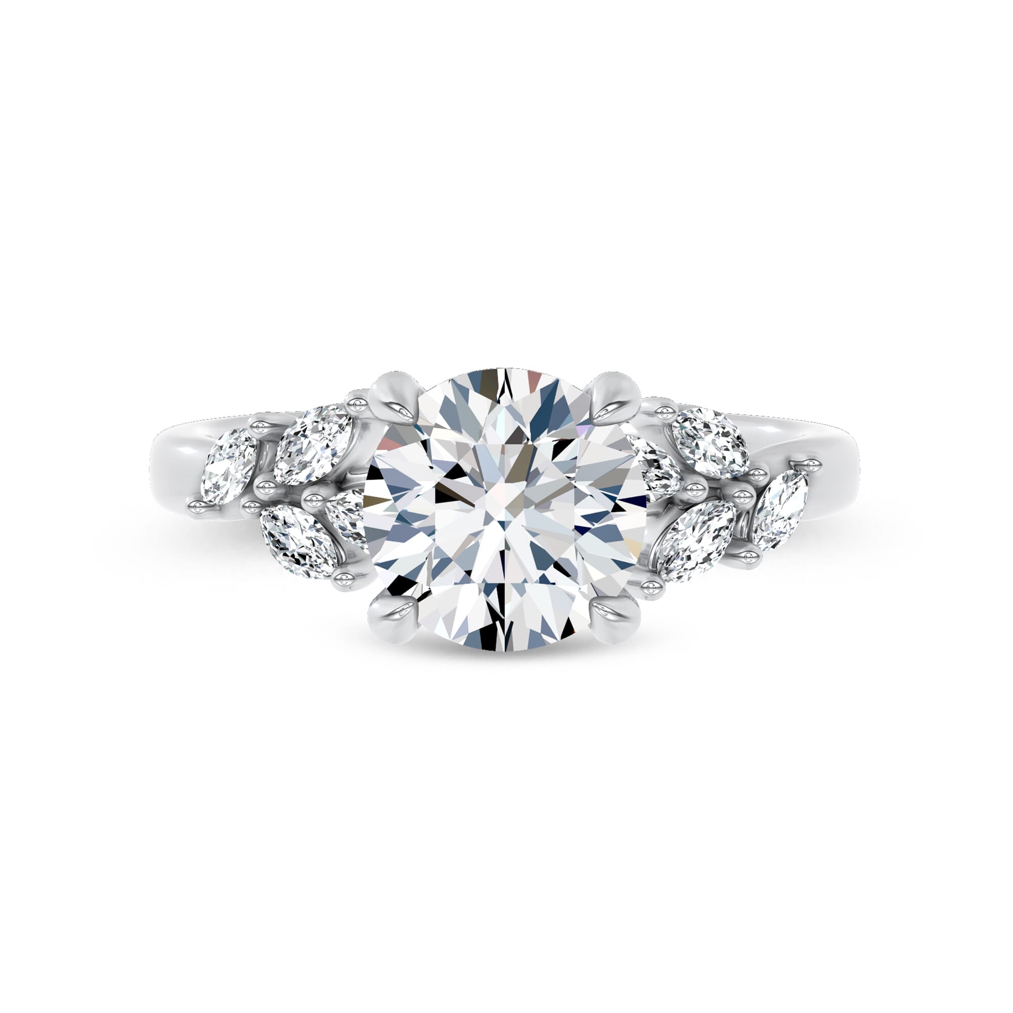 Seravine Leaf Accent Lab Engagement Ring