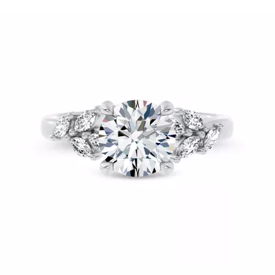 Seravine Leaf Accent Lab Engagement Ring