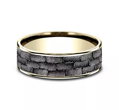 Masonry Tantalum & Gold Comfort-Fit Band (7.5mm)