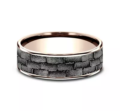 Masonry Tantalum & Gold Comfort-Fit Band (7.5mm)