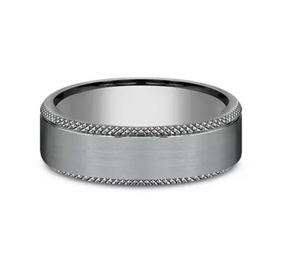 Satin Grey Tantalum Knurled Edge Comfort Fit Band (6.5mm)