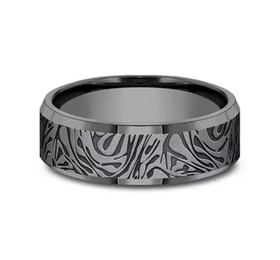 Ember Etched Beveled Comfort-Fit Band (7mm)