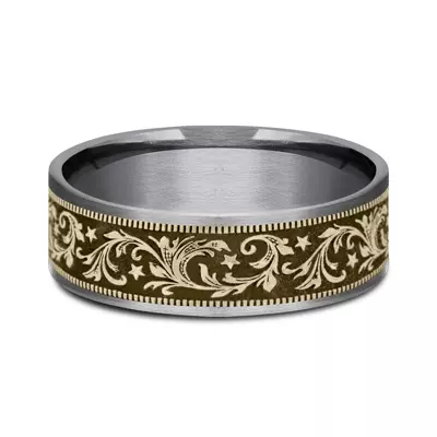 Noir Star Engraved Two-Tone Comfort-Fit Band (7.5mm)