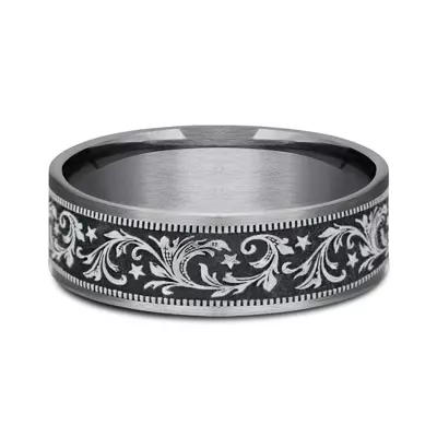 Noir Star Engraved Two-Tone Comfort-Fit Band (7.5mm)