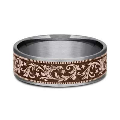Noir Star Engraved Two-Tone Comfort-Fit Band (7.5mm)