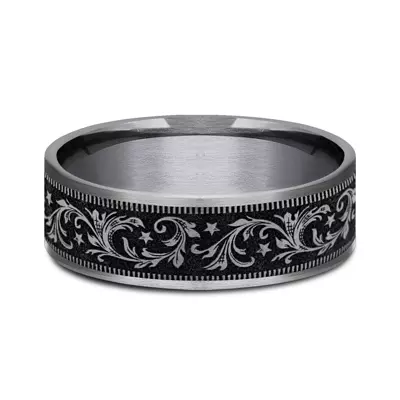 Noir Star Engraved Two-Tone Comfort-Fit Band (7.5mm)