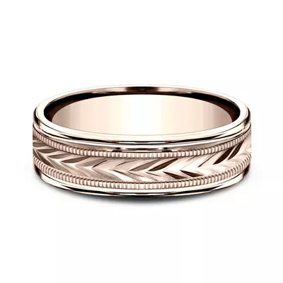 Etched Grain Beveled Edge Comfort-Fit Band (6.5mm)