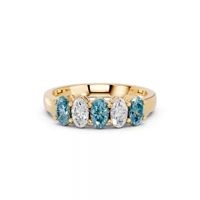 Blue & White Lab Diamond Five-Stone Oval Band (1 ct. tw.)