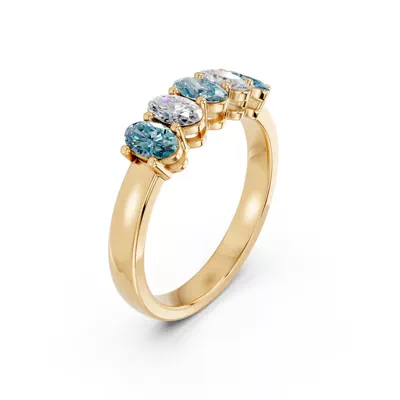 Blue & White Lab Diamond Five-Stone Oval Band (1 ct. tw.)