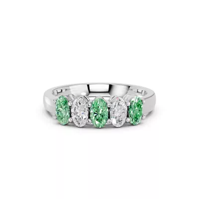 Green & White Lab Diamond Five-Stone Oval Band (1 ct. tw.)