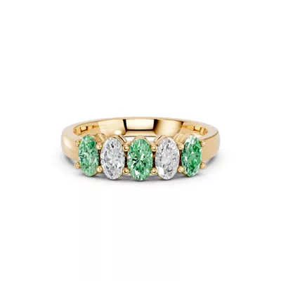 Green & White Lab Diamond Five-Stone Oval Band (1 ct. tw.)