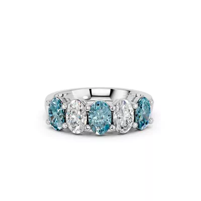 Blue & White Lab Diamond Five-Stone Oval Band (2 ct. tw.)