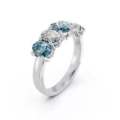 Blue & White Lab Diamond Five-Stone Oval Band (2 ct. tw.)