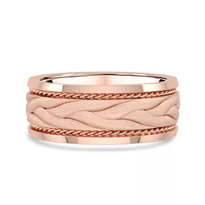 Hand-Engraved Wave Rope Edge Comfort Fit Band (8mm)