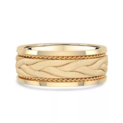 Hand-Engraved Wave Rope Edge Comfort Fit Band (8mm)