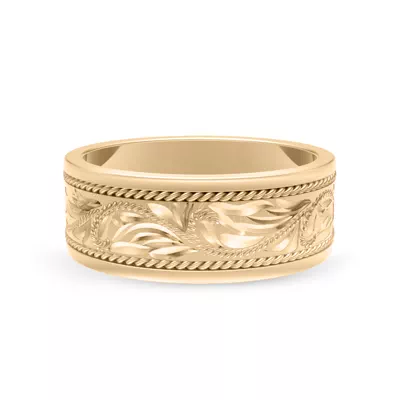 Hand-Engraved Scroll Rope Edge Comfort Fit Band (8mm)