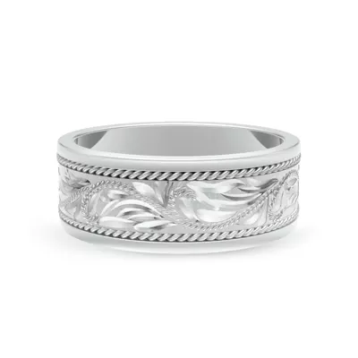 Hand-Engraved Scroll Rope Edge Comfort Fit Band (8mm)