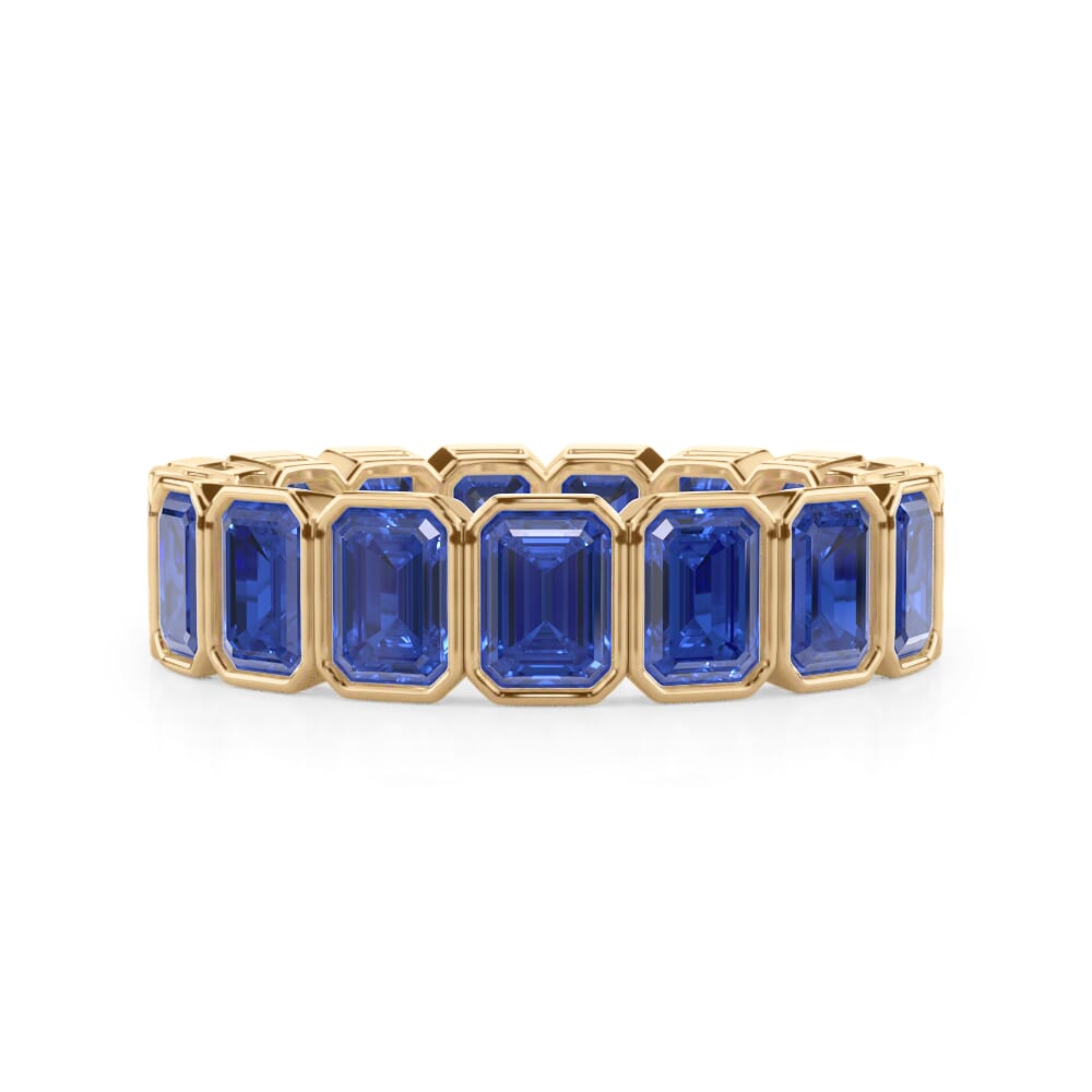 Lab Sapphire Emerald-Cut Bezel Set Eternity Ring