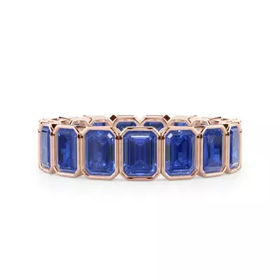 Lab Sapphire Emerald-Cut Bezel Set Eternity Ring
