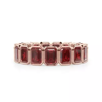 Lab Ruby Emerald-Cut Bezel Set Eternity Ring