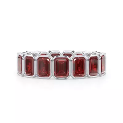 Lab Ruby Emerald-Cut Bezel Set Eternity Ring