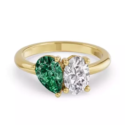 Toi Et Moi Oval Lab Diamond & Pear Emerald Ring (2.00 ct. tw.)
