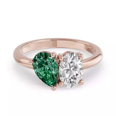 Toi Et Moi Oval Lab Diamond & Pear Emerald Ring (2.00 ct. tw.)