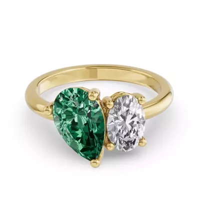 Toi Et Moi Oval Lab Diamond & Pear Emerald Ring (4.00 ct. tw.)