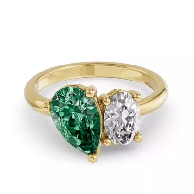 Toi Et Moi Oval Lab Diamond & Pear Emerald Ring (5.00 ct. tw.)