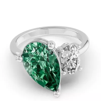 Toi Et Moi Oval Lab Diamond & Pear Emerald Ring (6.00 ct. tw.)