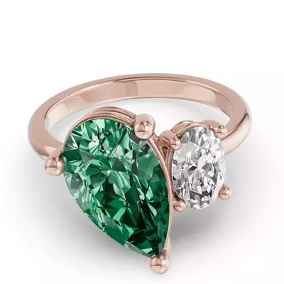 Toi Et Moi Oval Lab Diamond & Pear Emerald Ring (6.00 ct. tw.)