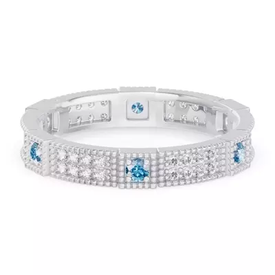 Swiss Blue Topaz & Lab Diamond Milgrain Eternity Band