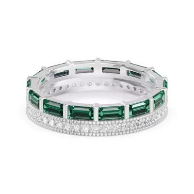 Emerald Baguette & Lab Diamond Double Row Eternity Band