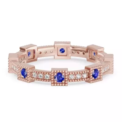 Sapphire & Lab Diamond Milgrain Eternity Band