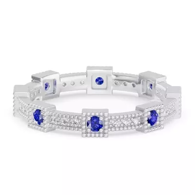 Sapphire & Lab Diamond Milgrain Eternity Band