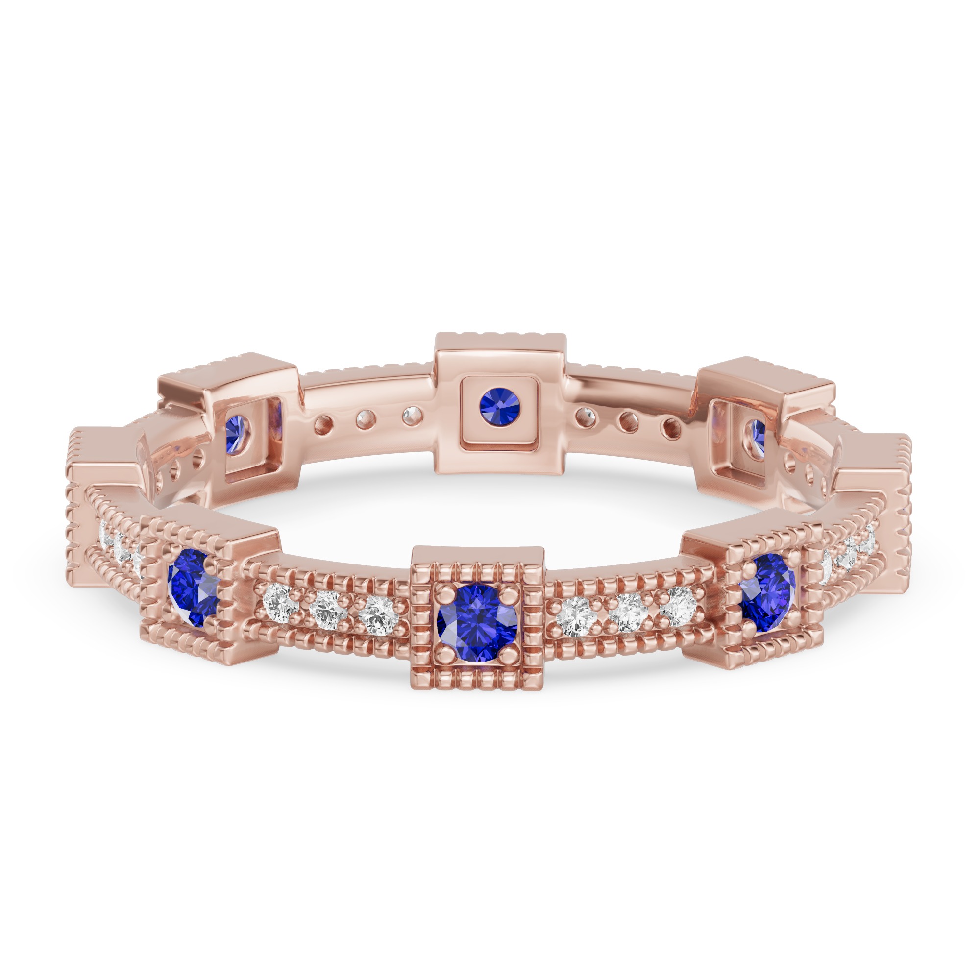Sapphire & Lab Diamond Milgrain Eternity Band