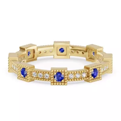Sapphire & Lab Diamond Milgrain Eternity Band