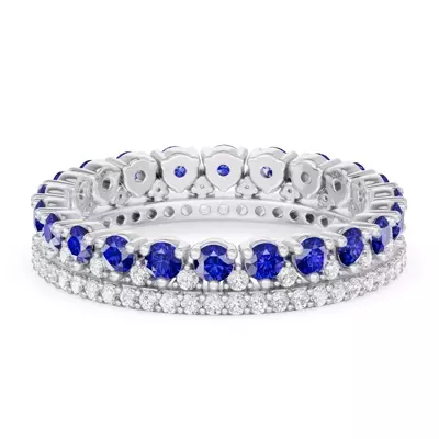 Sapphire & Lab Diamond Double Row Eternity Ring