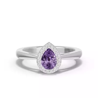 Pear Amethyst Lab Diamond Halo Ring