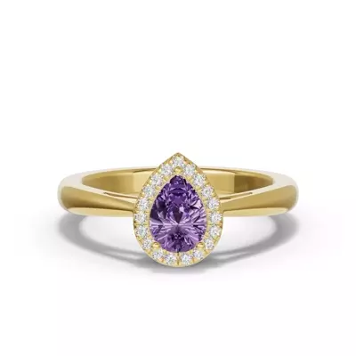 Pear Amethyst Lab Diamond Halo Ring