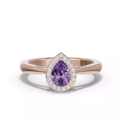 Pear Amethyst Lab Diamond Halo Ring