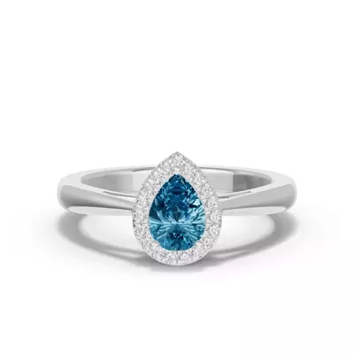 Pear Blue Topaz Lab Diamond Halo Ring