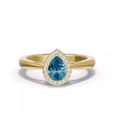 Pear Blue Topaz Lab Diamond Halo Ring