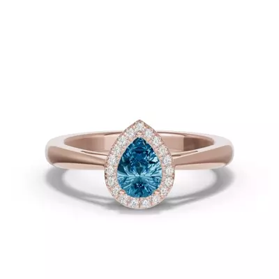 Pear Blue Topaz Lab Diamond Halo Ring